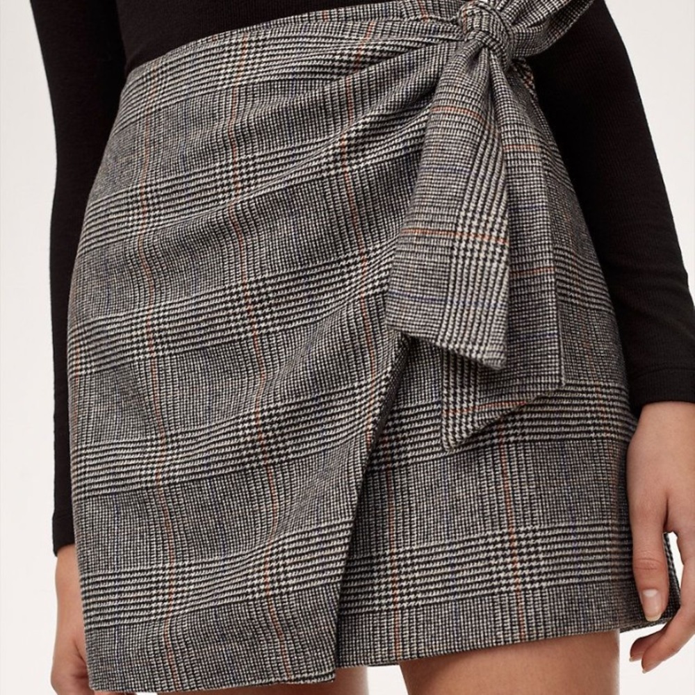 RED PLAD Aritzia new wrap front skirt